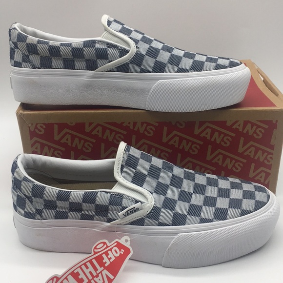 Vans Slip-On Platform Checkerboard Denim - Picture 2 of 8